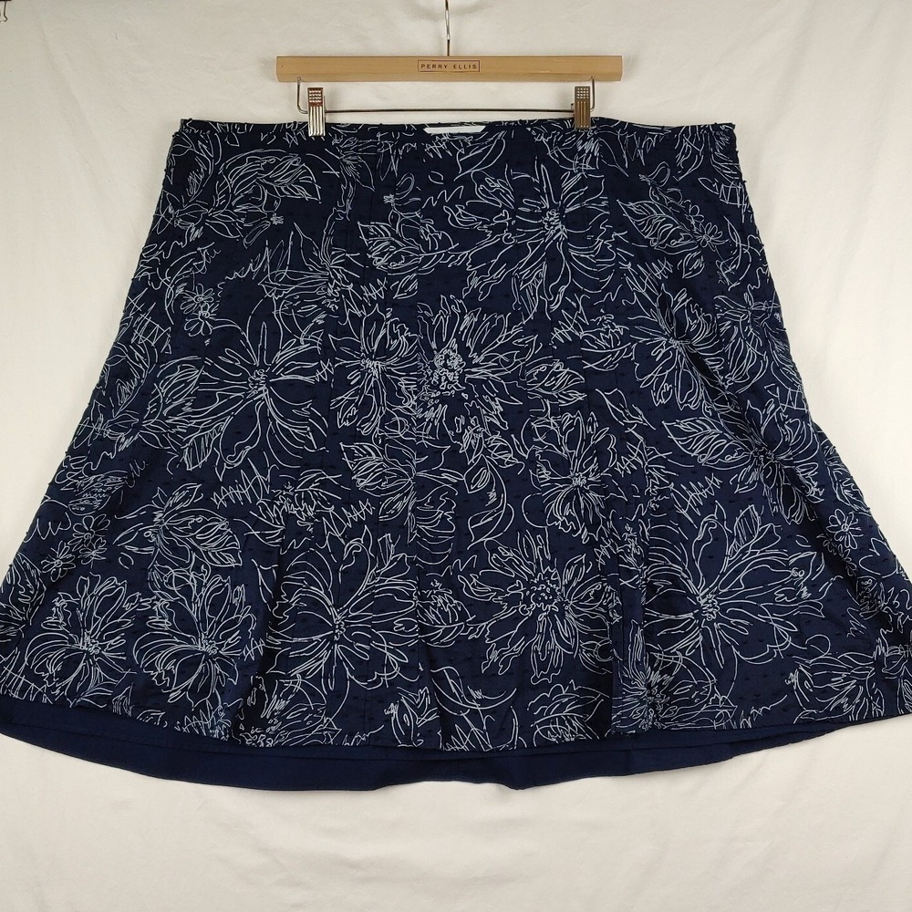 CJ Banks Skirt Womens 24W Navy Blue Floral Embroidered Lined Knee Length
